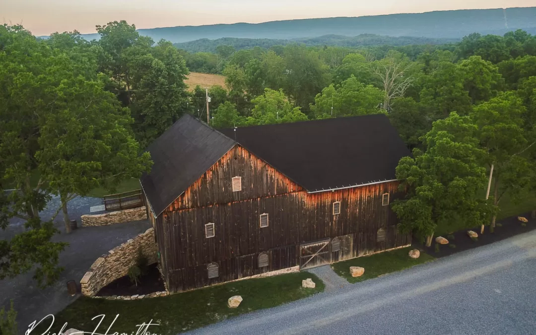 Arial view of the barn at Stone Valley Estates